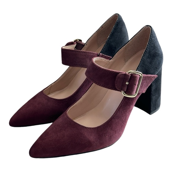 Tommy Hilfiger Women's TWVENTUR Mary Jane Suede Heels Burgundy Black Size 6.5 - Picture 2 of 11